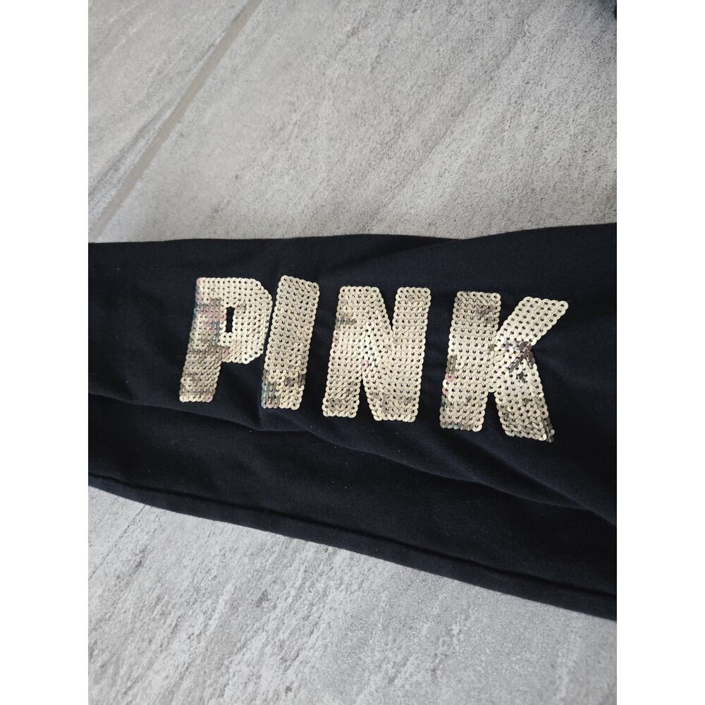 Victoria Secret PINK Leggings Gray Black Gold Sequin Bling Logo Pants Size S - Picture 2 of 11